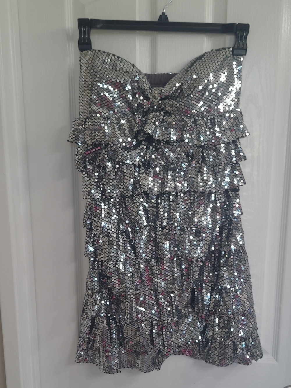 Rachael & Chloe Silver Sequin Strapless Party Dress